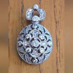 Intricate Silver Brooch with Crystal Details, War Era. Earrings Avail